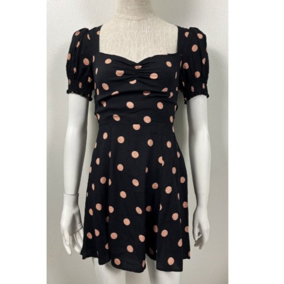 REFORMATION DREA RUCHED POLKA-DOT CREPE MINI DRESS - Picture 9 of 9